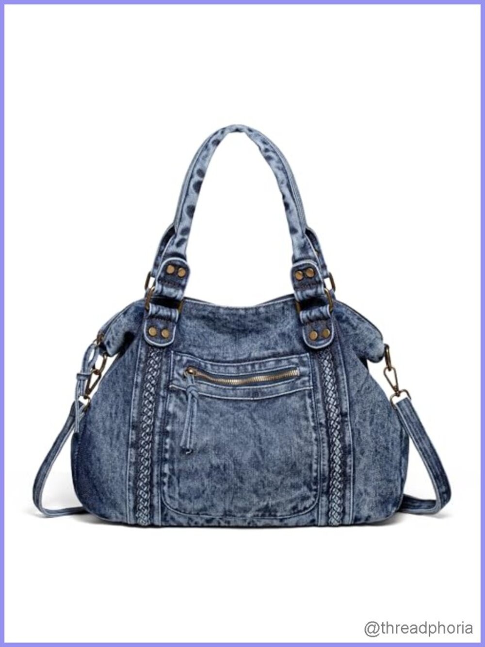 Washed Denim Hobo Shoulder Bag Crossbody Tote Purse